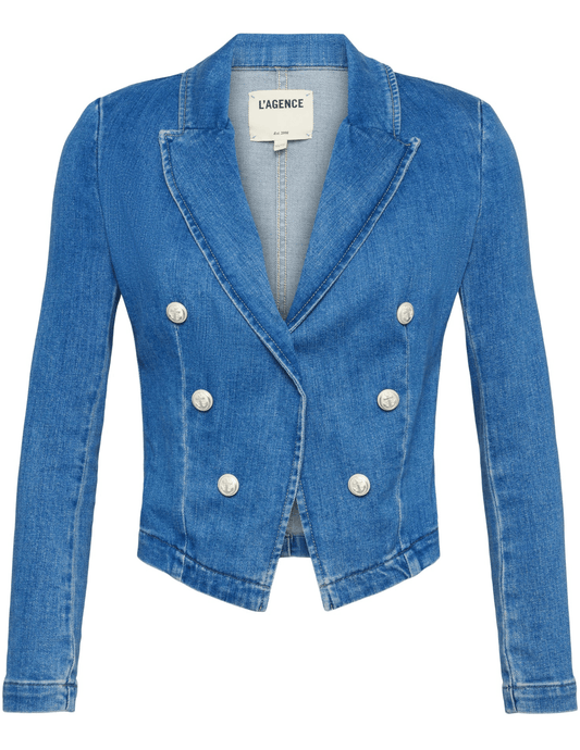 CORE-L'Agence Wayne Cropped Double Breasted Denim Blazer