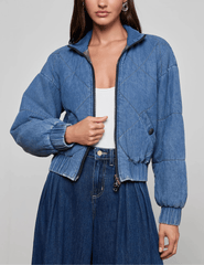 L'AGENCE Ryah Washed Denim Bomber Jacket
