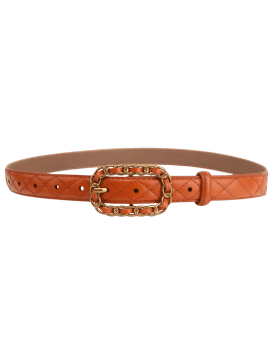 Fleur de Camélia Quilted Leather Chain Buckle Belt