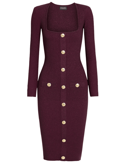 Retrofête Sadelle Metallic Knit Midi Dress in Mulberry-SALE