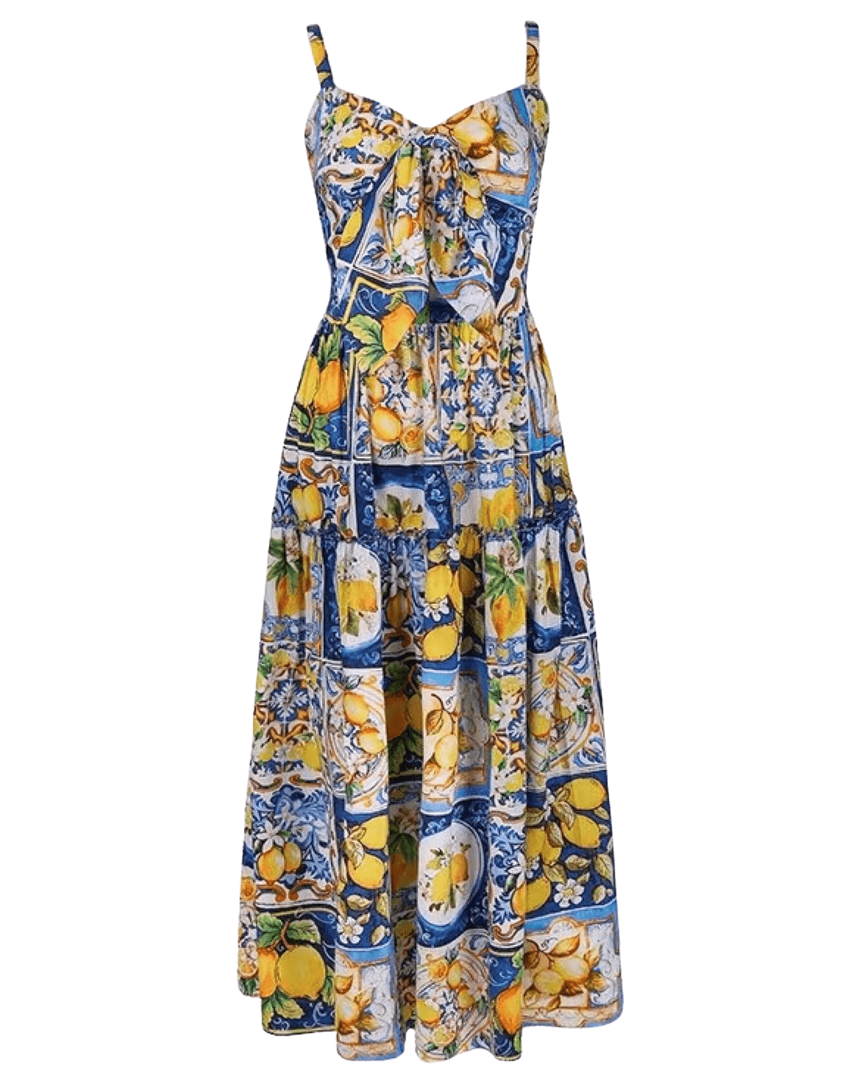 St. Barths Darla Tie Front Midi Dress In Blue Amalfi Lemon