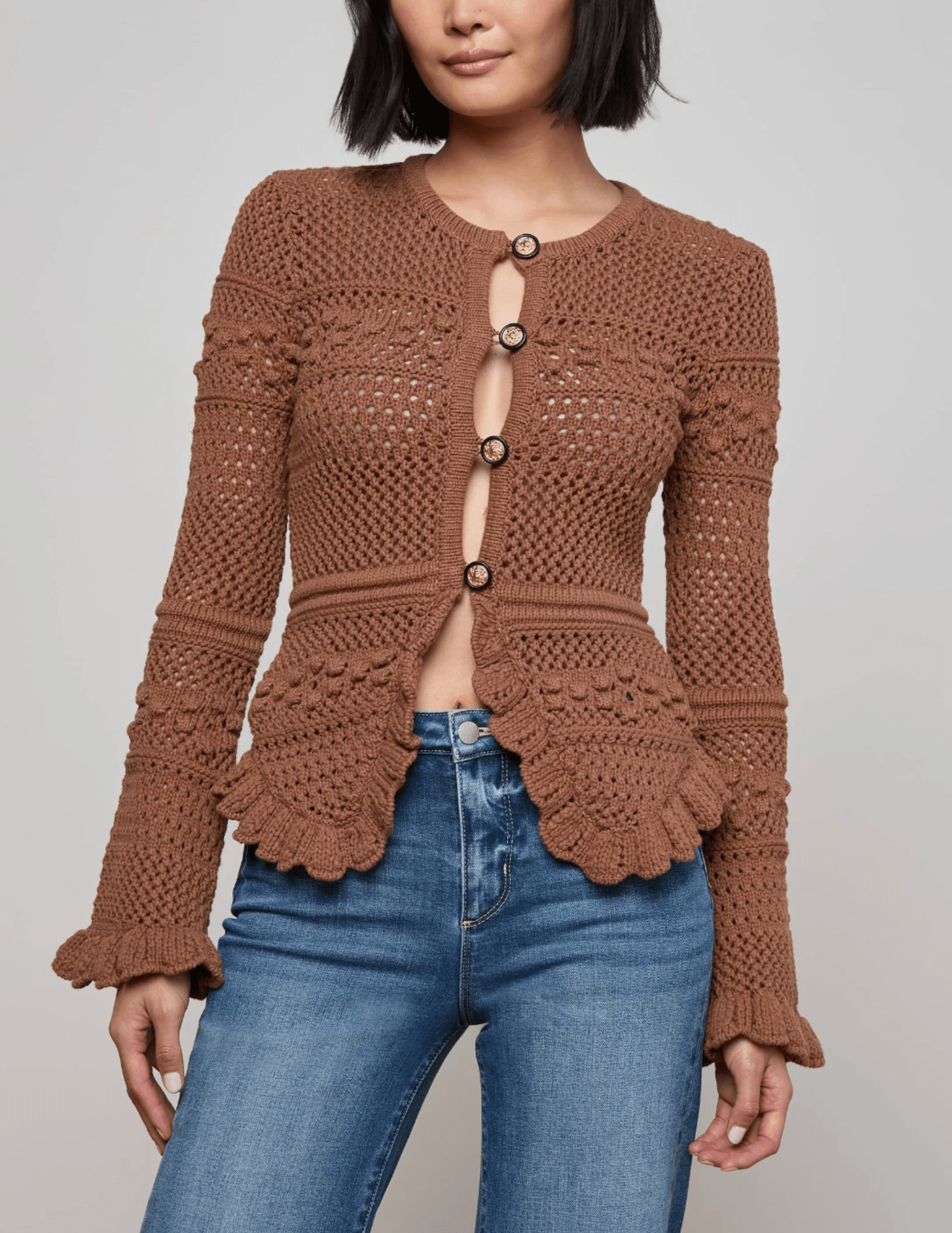 L'Agence - PRE-ORDER-L'AGENCE Kiva Open Stitch Ruffle Cardigan - Buy Online