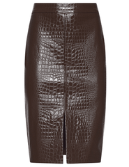 PRE-ORDER-L'AGENCE Violetta Vegan Pencil Skirt in Chocolate Croc