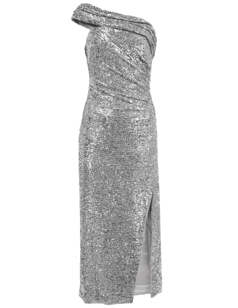 Simkhai Zay Sequin One Shoulder Midi Dress