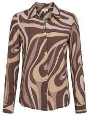 L'AGENCE Nina Long Sleeve Blouse in Sepia Brown Multi Abstract Swirl