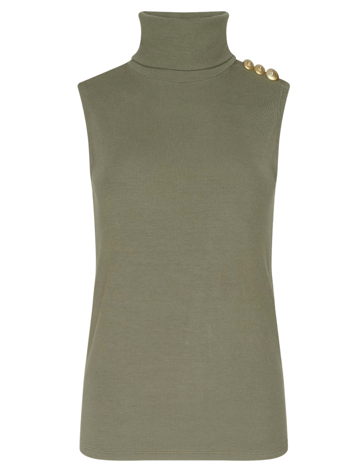 PRE-ORDER-L'AGENCE Ceci Sleeveless Button Turtleneck Tank in Ash Olive