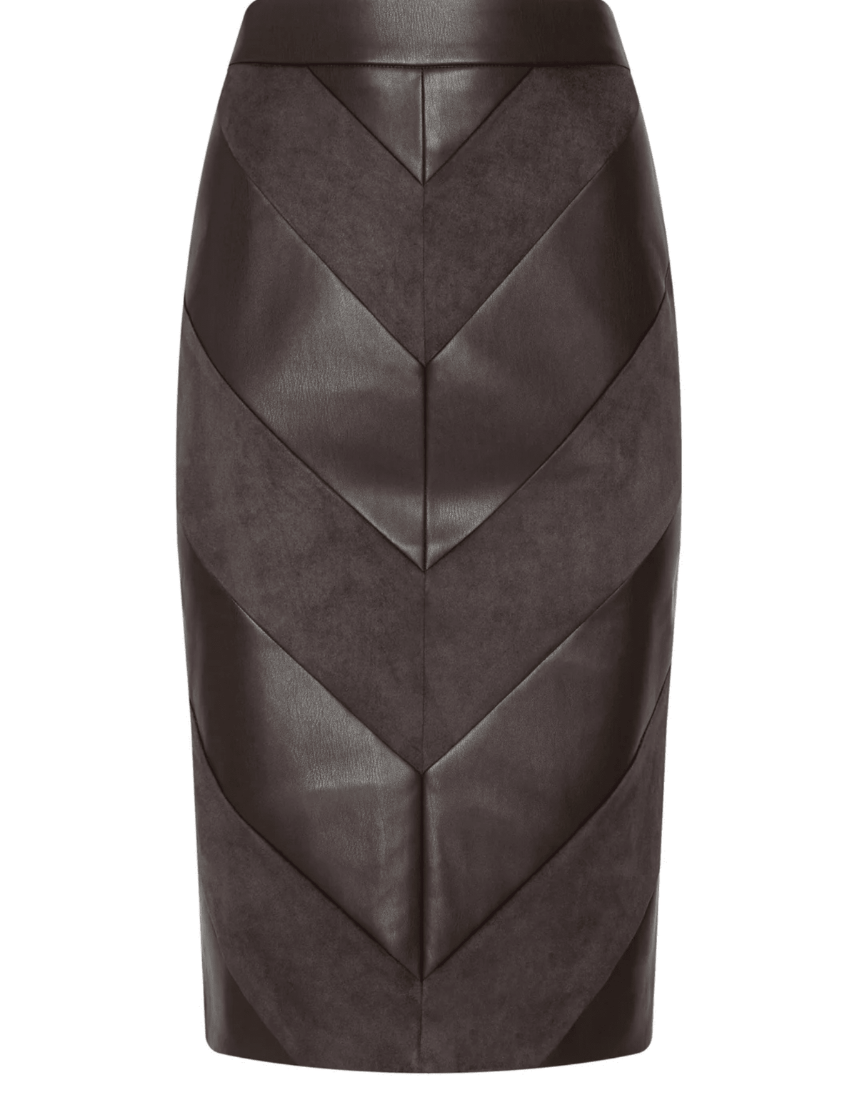 L'AGENCE Erma Patchwork Chevron Midi Skirt in Dark Brown