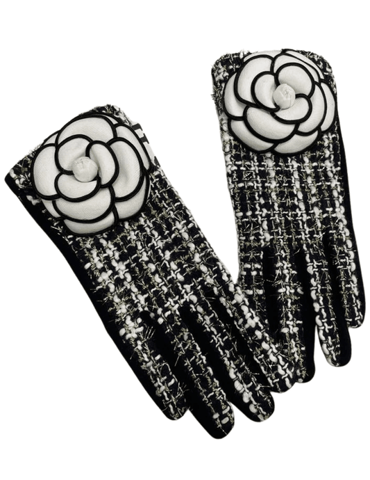 Fleur de Camélia Metallic Tweed Camellia Gloves