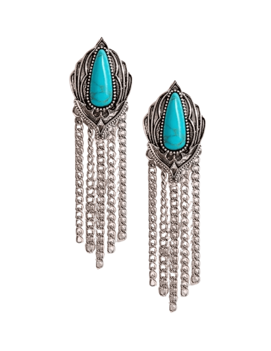 Austin Blaze Lotus Turquoise Chain Tassel Earring