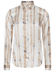 PRE-ORDER-L’AGENCE Tyler Long Sleeve Blouse in Ecru Multi Stud Belt Stripe