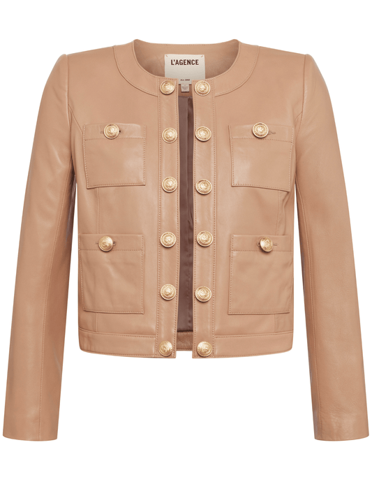 L'Agence Jayde Collarless Leather Jacket