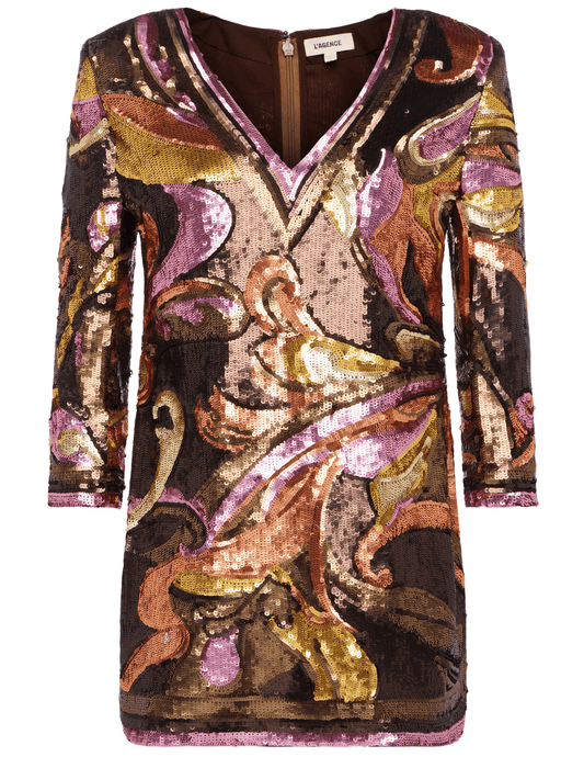 PRE-ORDER-L'AGENCE Octavia Sequin V-Neck Mini Dress