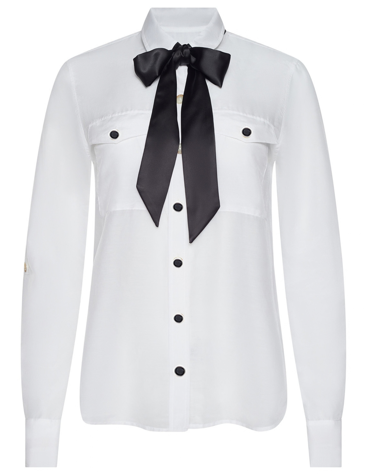 PRE-ORDER-L'AGENCE Pearson Bow Military Blouse in White & Black