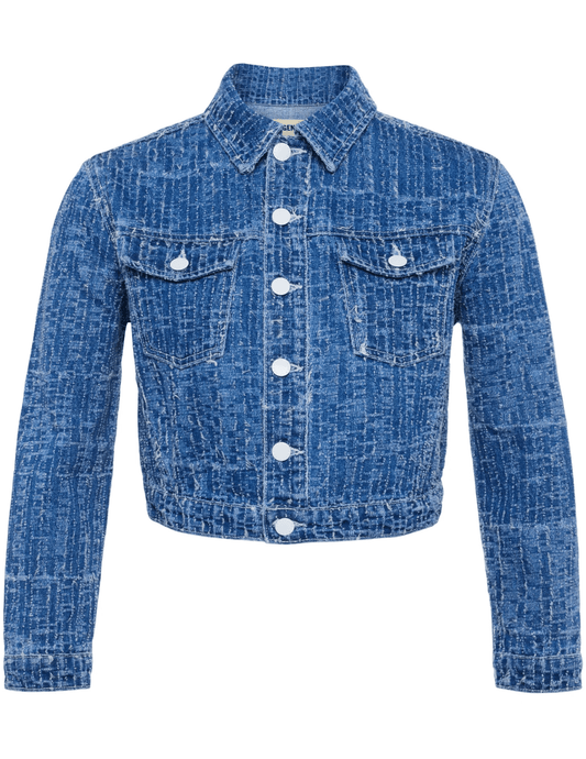 L'Agence Koda Cropped Textured Denim Jacket