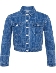L'Agence Koda Cropped Textured Denim Jacket