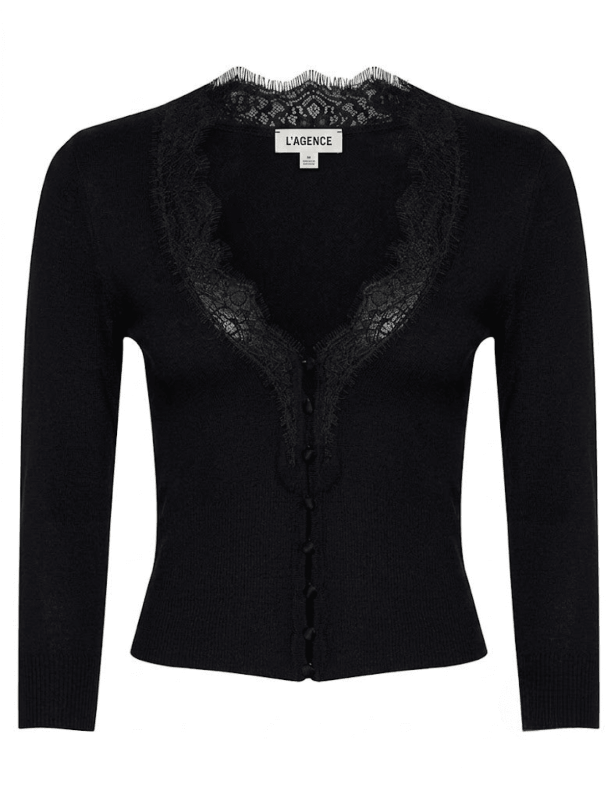 PRE-ORDER-L'AGENCE Eluna Lace Trim Cardigan in Black