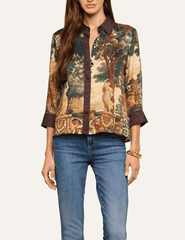 Front view of L'AGENCE Eulalie Printed Blouse in Multi Scenic Tapestry.