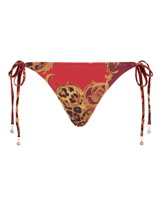 L’AGENCE Britt Tie-Side Bikini Bottom in Rouge Gold Baroque Leopard