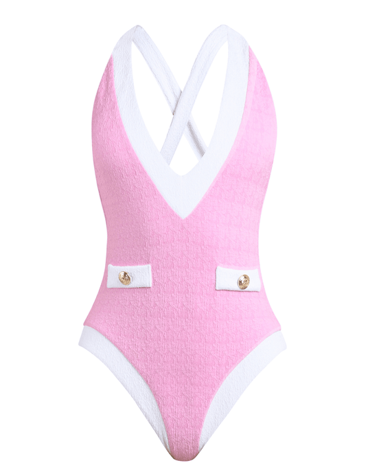 L'Agence - PRE-ORDER-L'AGENCE Lisa Plunge One Piece Swimsuit in Blush - Buy Online