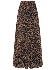 PRE-ORDER-L'AGENCE Torin Pleated Maxi Skirt in Brown Multi Amur Leopard