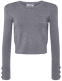 L'Agence Sky Crystal Button Long Sleeve Cropped Crew