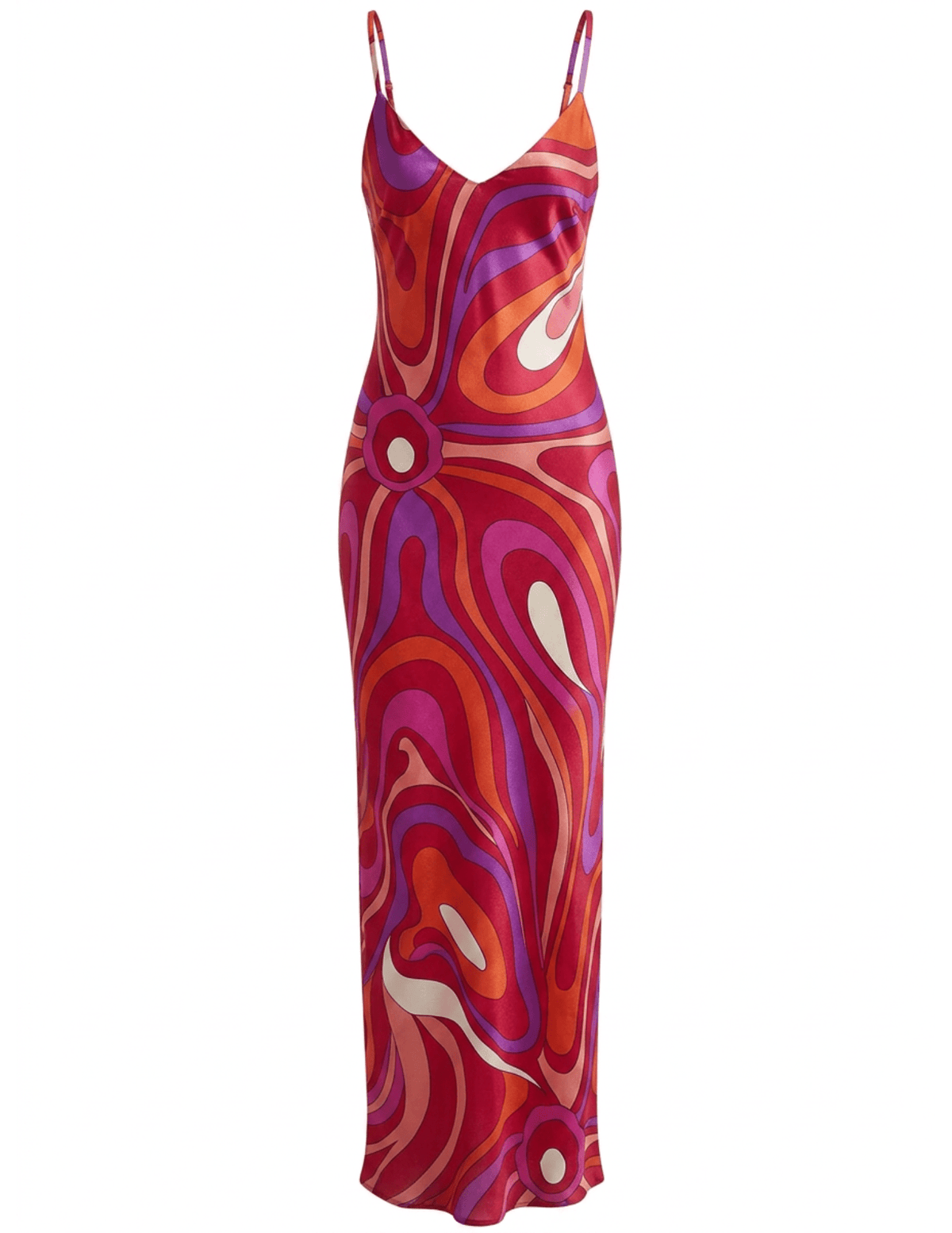 PRE-ORDER-St. Barths La Robe Marcella Printed Maxi Dress in Red Pink Swirl