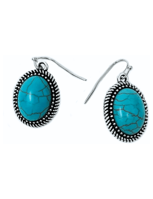 Austin Blaze Turquoise Spiral Border Oval Dangle Earring