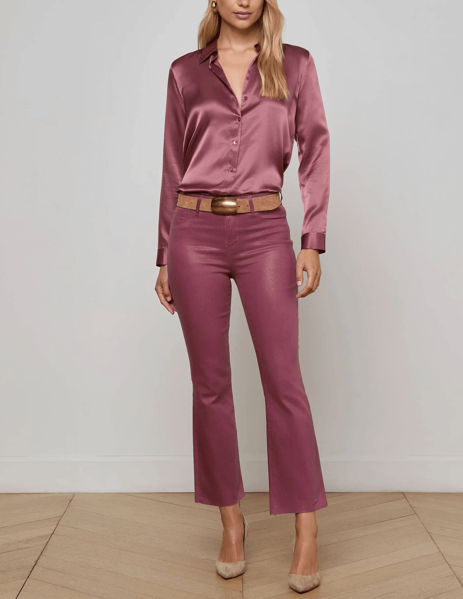 L'Agence - L'AGENCE Kendra High Rise Cropped Coated Jeans in Deep Mauve - Buy Online