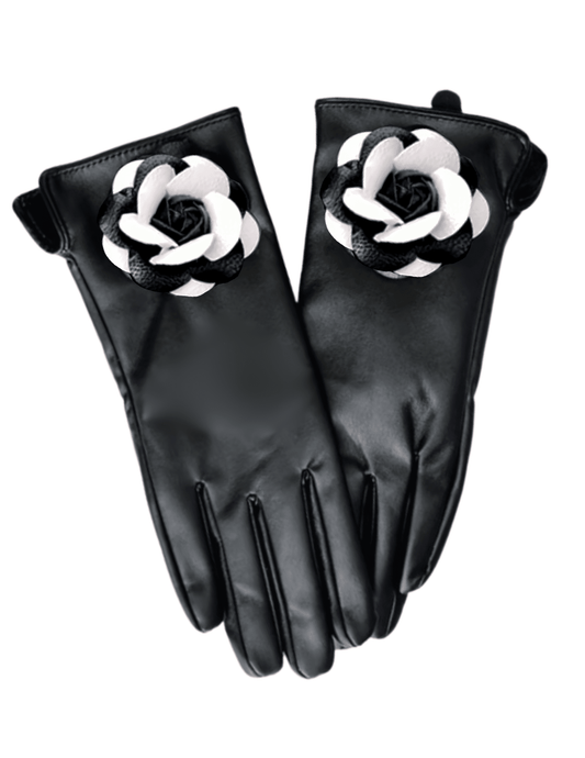 Fleur de Camélia Leather Faux Fur Lined Glove