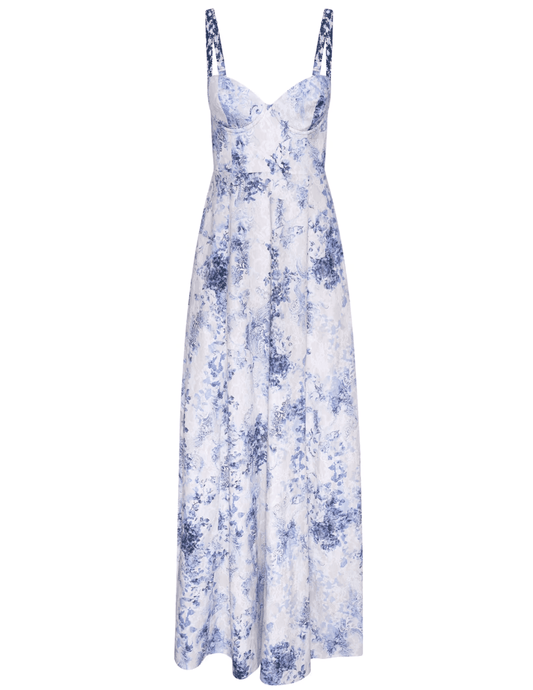 L'Agence - PRE-ORDER-L'AGENCE Sutton Beaded Strap Maxi Dress in Ivory Blue Paisley - Buy Online