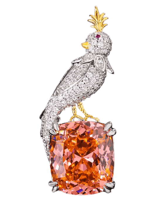 PRE-ORDER-Fleur de Camélia Taya Rhinestone Bird on Rock Brooch in Sunset