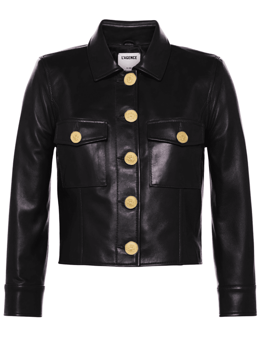 PRE-ORDER-L'AGENCE Kumi Cropped Leather Jacket in Black