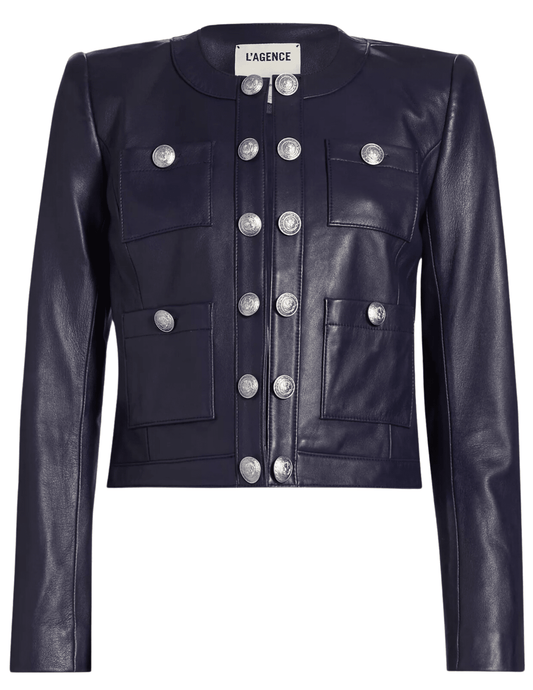 L'Agence Jayde Collarless Leather Jacket