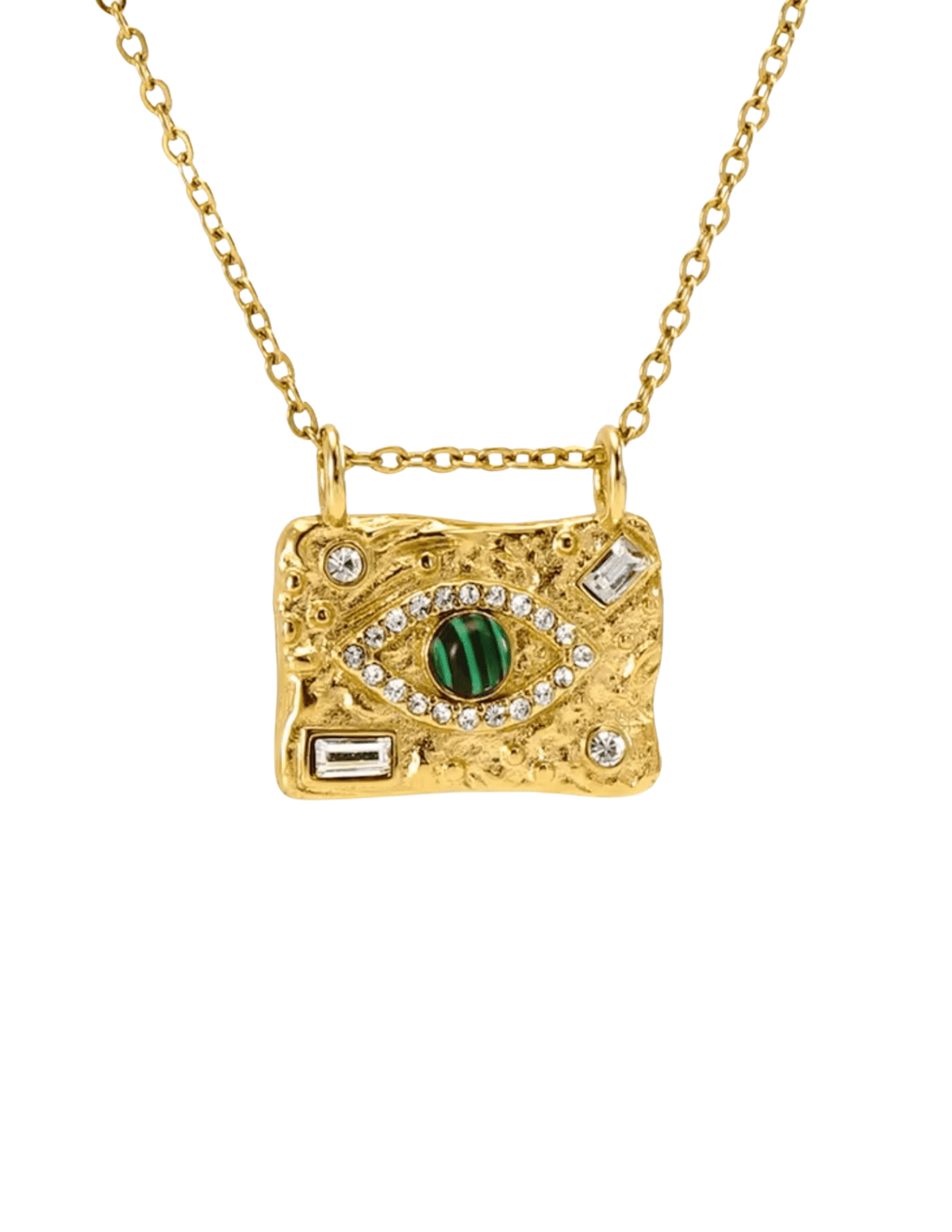 Austin Blaze Malachite Evil Eye 18K Gold Plated Necklace