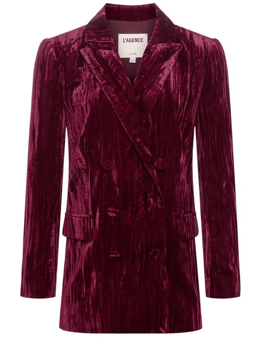 L'Agence Aimee Velvet Double Breasted Boyfriend Blazer