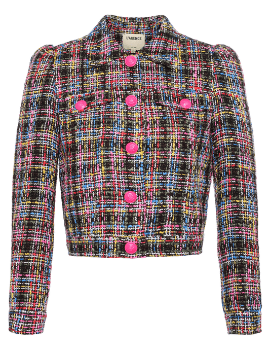 PRE-ORDER-L'Agence Kasey Bracelet Sleeve Tweed Cropped Jacket