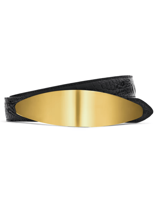L'AGENCE Maroux Leather Belt in Black Croc Embossed
