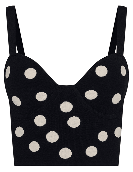 L'Agence - PRE-ORDER-L'AGENCE Tula Knit Bra Top in Black Ecru Polka Dot - Buy Online