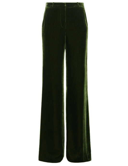 L'AGENCE Pilar Velvet Wide Leg Pant in Deep Olive-SALE