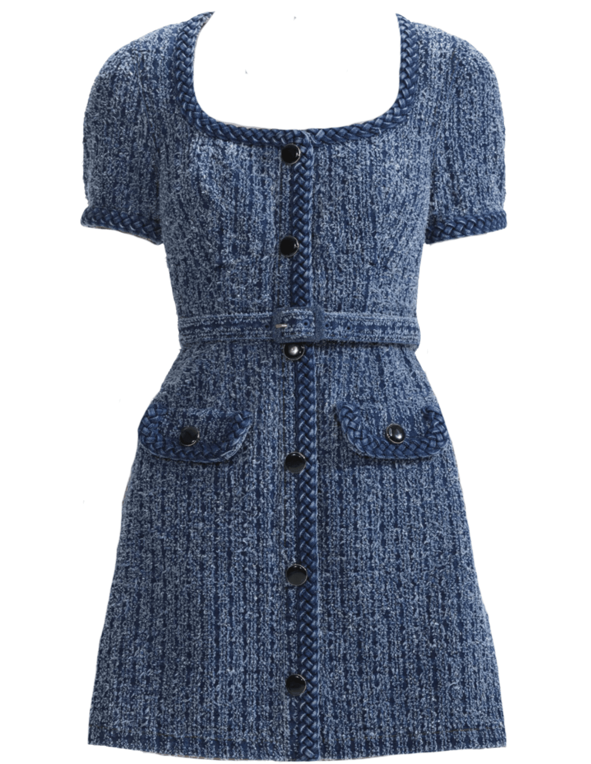 Self-Portrait Textured Denim Short Sleeve Mini Dress