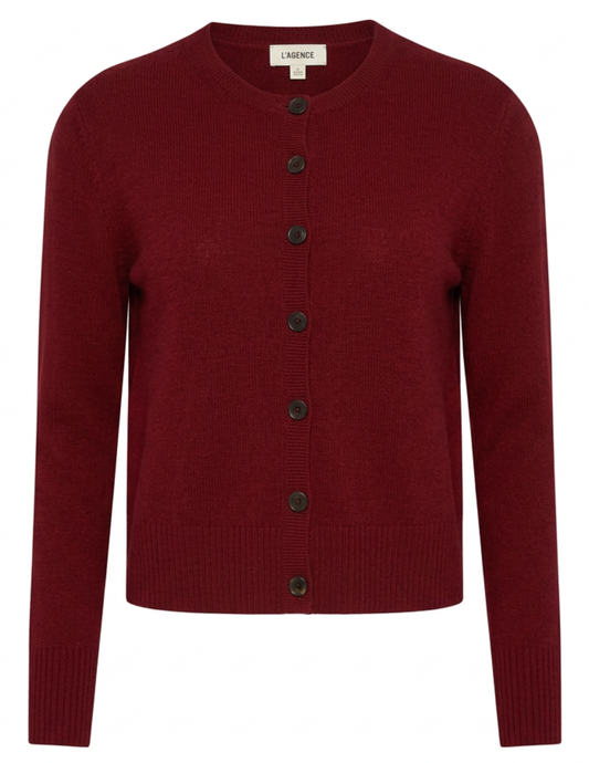 PRE-ORDER-L'AGENCE Malone Cashmere Cardigan in Cherry