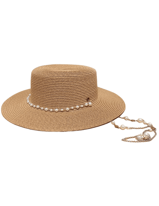 St. Barths La Robe Straw Pearl Chain Sun Hat