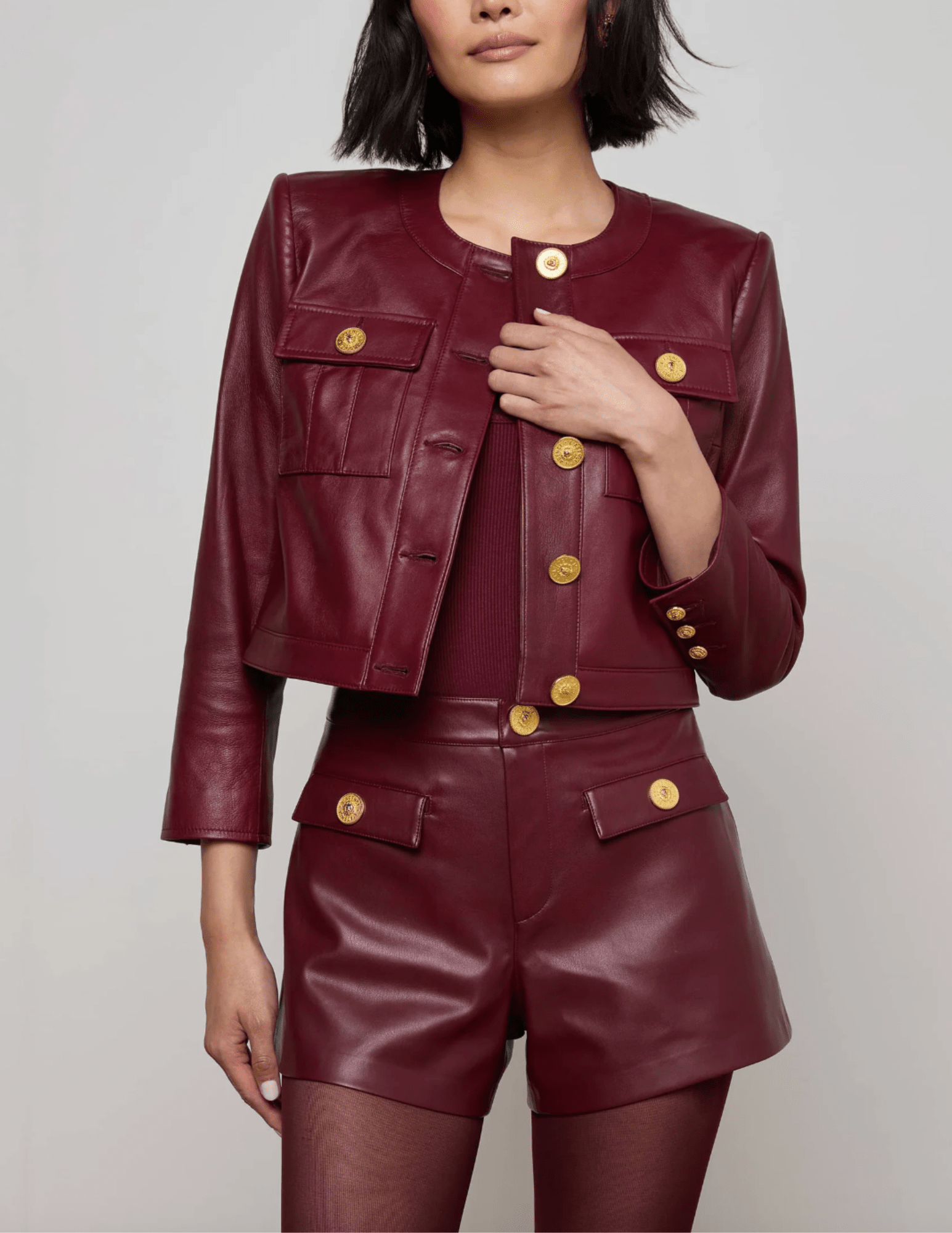 L'Agence - L'AGENCE Deidra Collarless Leather Jacket - Buy Online
