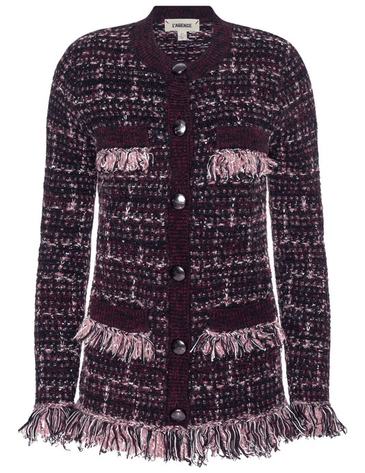 PRE-ORDER-L'AGENCE Kastoria Fringe Cardigan in Black Dark Malbec Midnight