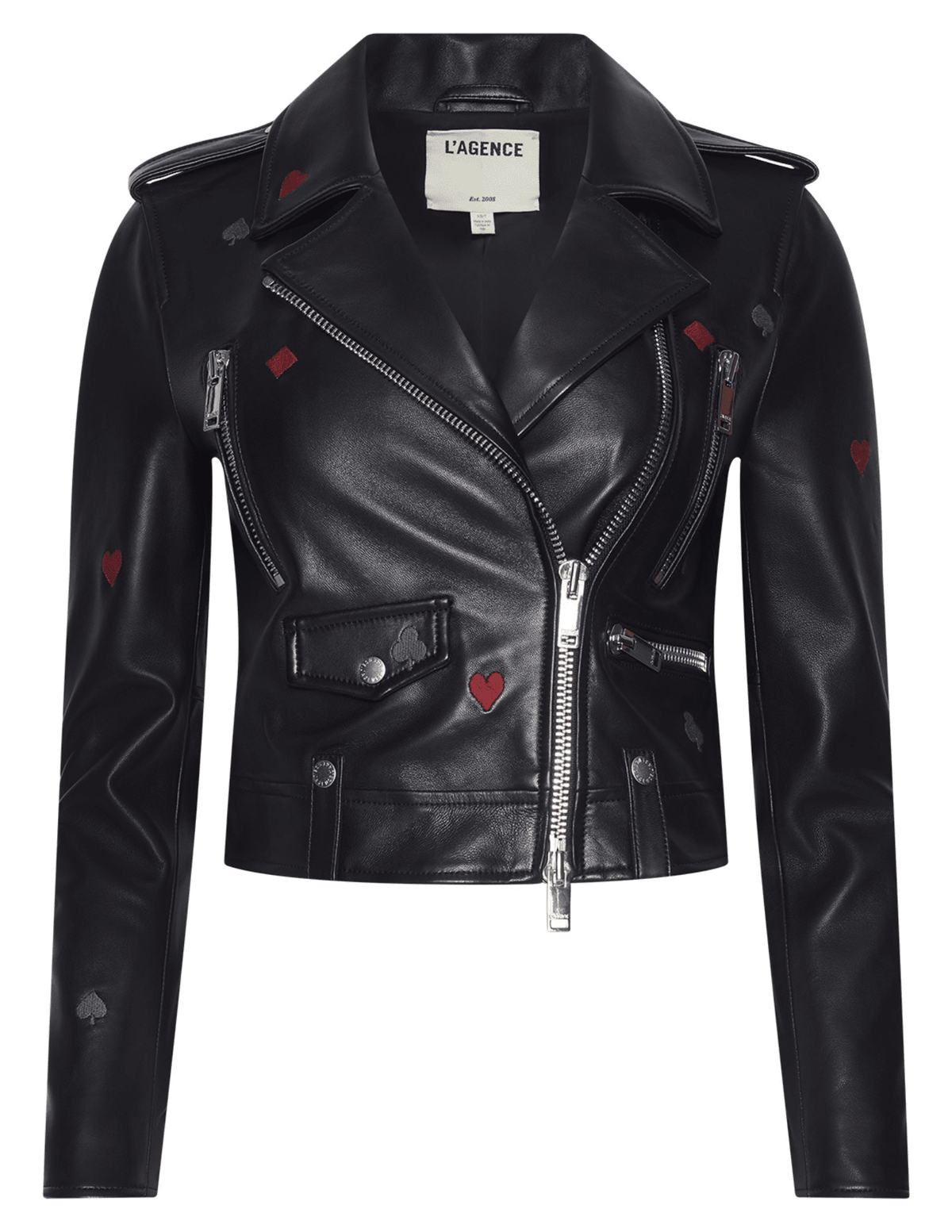 PRE-ORDER-L'AGENCE Blakely Embroidered Biker Leather Jacket in Black
