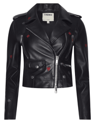 PRE-ORDER-L'AGENCE Blakely Embroidered Biker Leather Jacket in Black