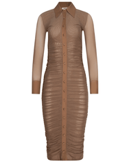 PRE-ORDER-L'AGENCE Adriana Ruched Midi Dress in Hazelnut