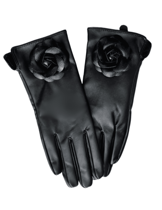 Fleur de Camélia Leather Faux Fur Lined Glove