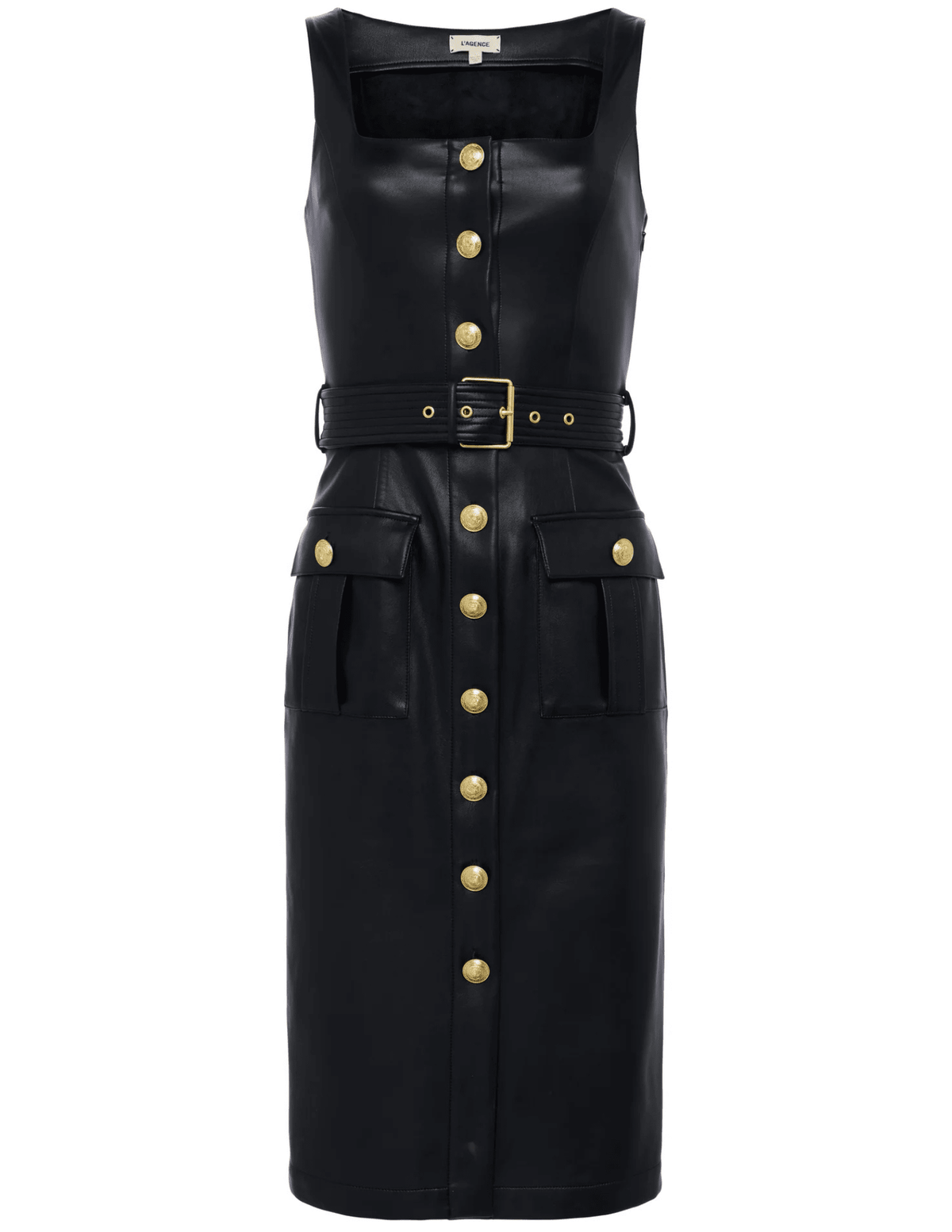 L'Agence Idy Vegan Leather Button Front Midi Dress