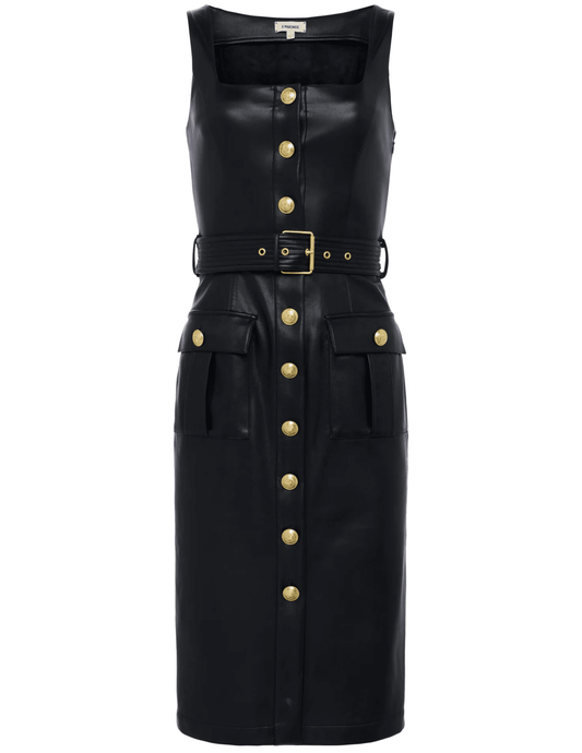 L'Agence Idy Vegan Leather Button Front Midi Dress